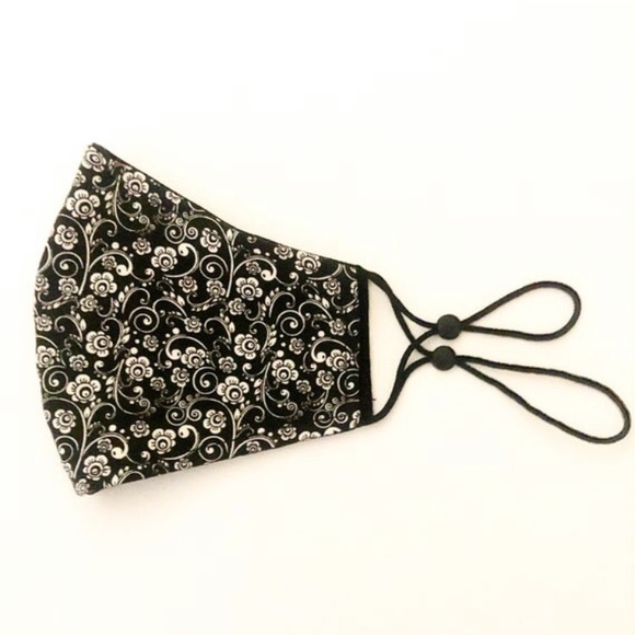 Black and white floral face mask for kids + adults - Picture 1 of 2